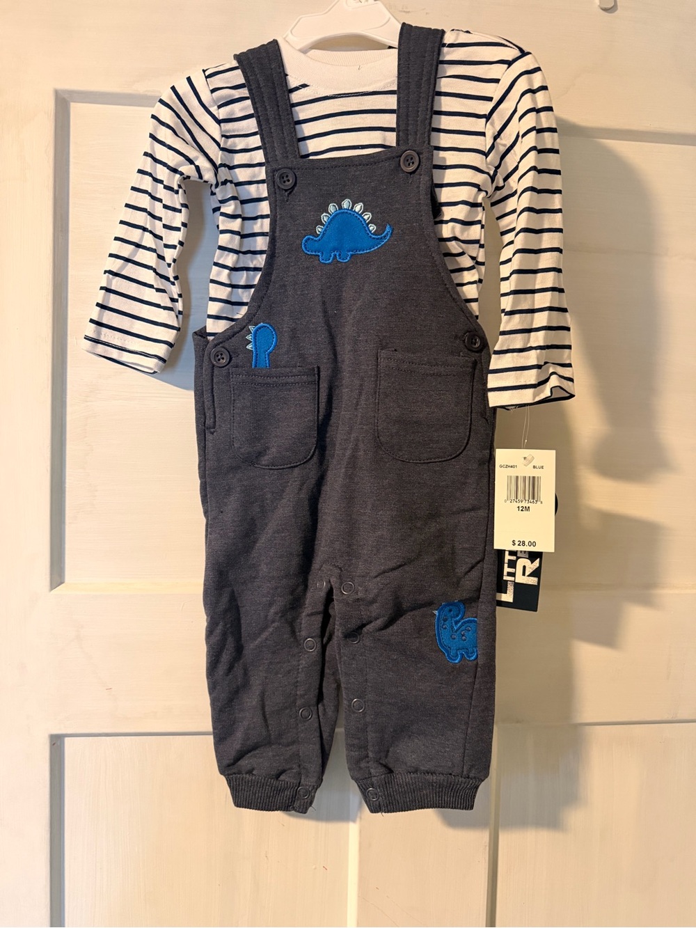 Navy Blue Dino Appliqué Overalls for Kids